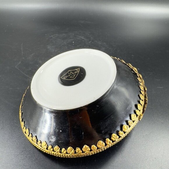 Antique La Chateau Porcelain Trinket Dish Metal Bronze Mount Victorian Scene VTG - Picture 10 of 16